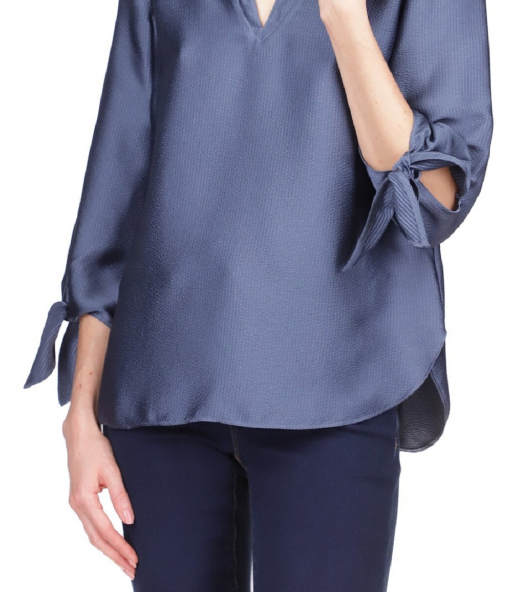 Michael Kors Women's Solid Satin Tie Top Blue Size X-Large