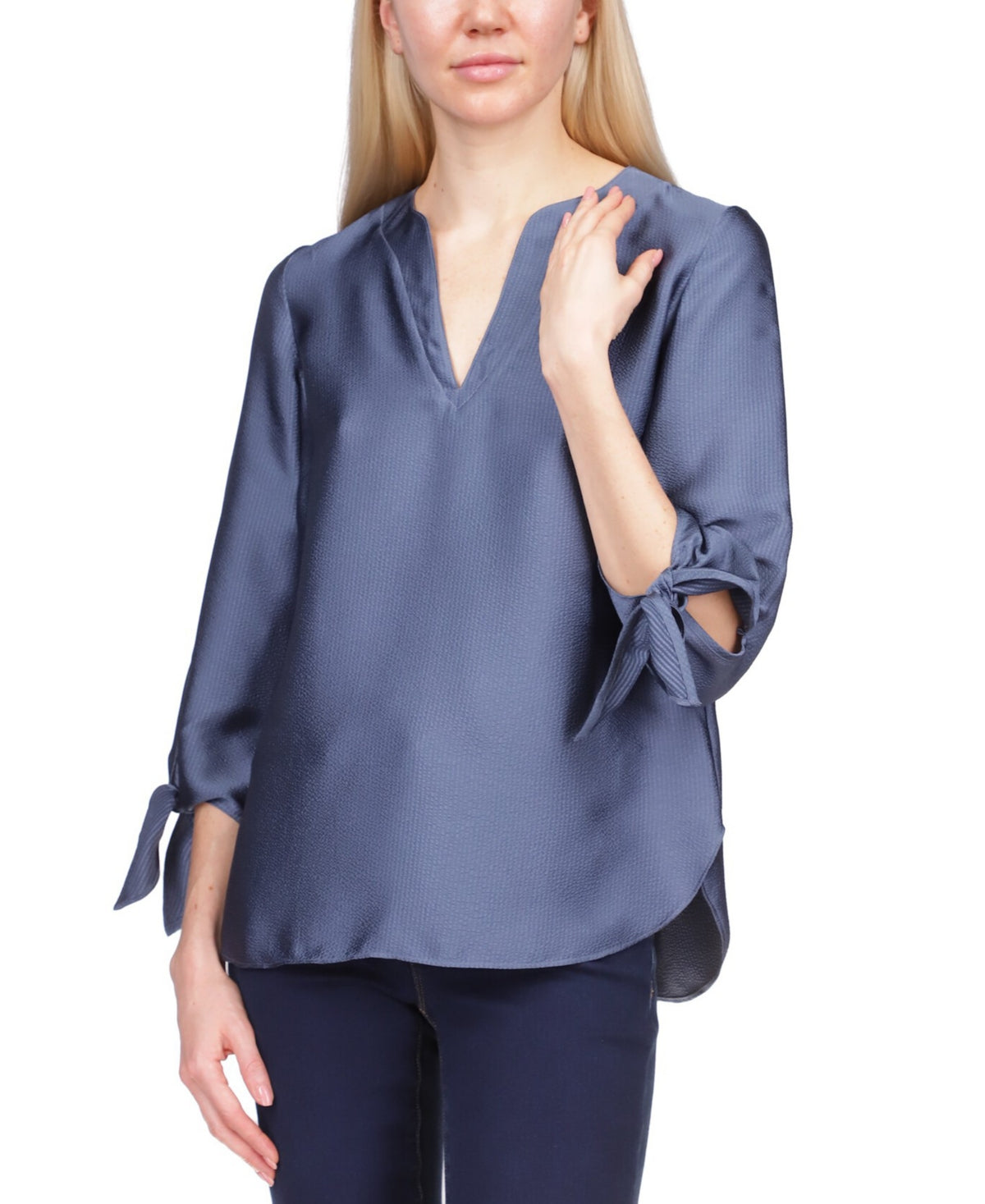 Michael Kors Women's Solid Satin Tie Top Blue Size X-Large