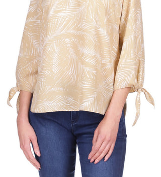 Michael Kors Women's Printed Tie Cuff Top Brown Size Large