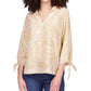 Michael Kors Women's Printed Tie Cuff Top Brown Size Large