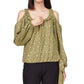 Michael Kors Women's Printed Cold Shoulder Tie Hem Top Green Size Small