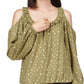 Michael Kors Women's Printed Cold Shoulder Tie Hem Top Green Size Small