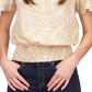 Michael Kors Women's Palm Pebbled Crepe Smocked Hem Top Brown Size Medium
