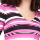 Michael Kors Women's Striped Ruched Sleeve Top Pink Size Small