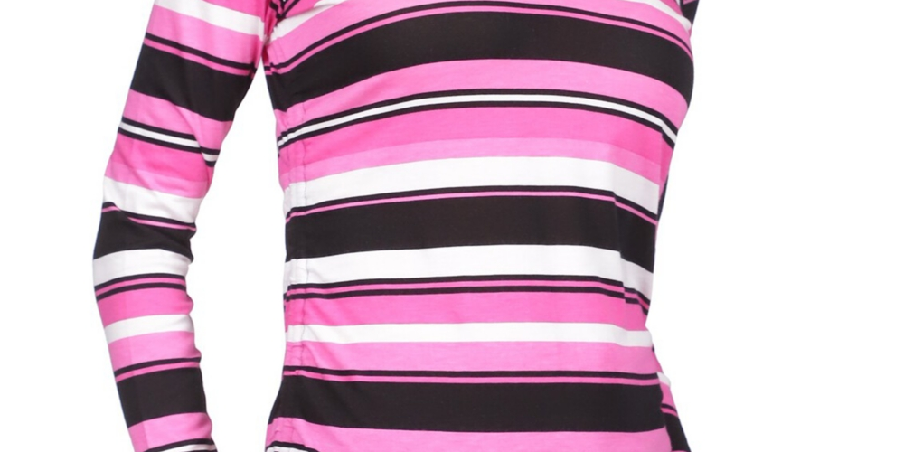 Michael Kors Women's Striped Ruched Sleeve Top Pink Size Small