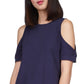 Michael Kors Women's Cotton Cold Shoulder Embellished Hem Top Blue Size XX-Large