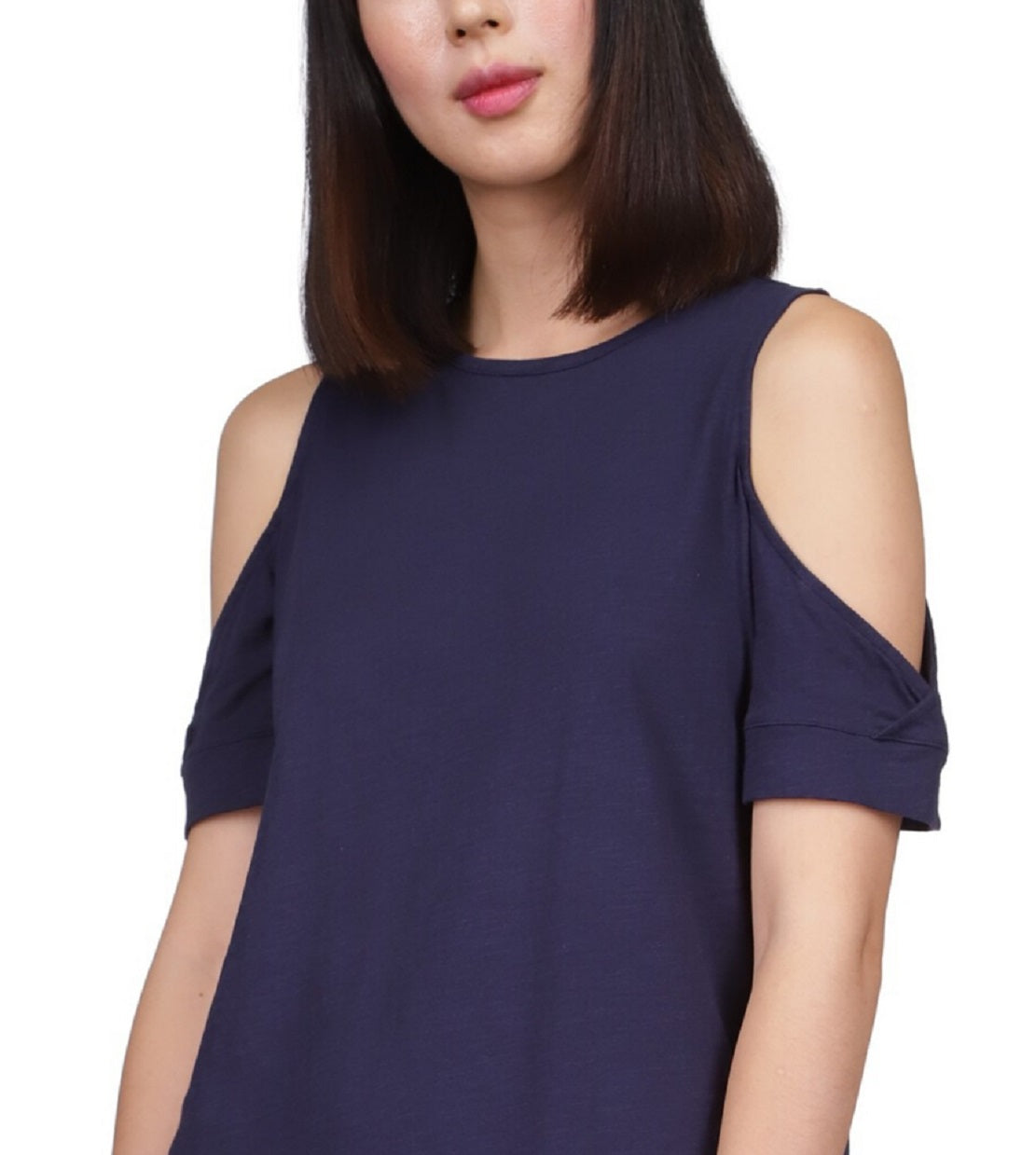 Michael Kors Women's Cotton Cold Shoulder Embellished Hem Top Blue Size XX-Large