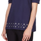 Michael Kors Women's Cotton Cold Shoulder Embellished Hem Top Blue Size XX-Large
