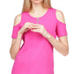 Michael Kors Women's Zip Neck Cold Shoulder Top Pink Size X-Large