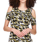 Michael Kors Women's Printed Cold Shoulder Top Green Size Medium