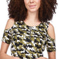 Michael Kors Women's Printed Cold Shoulder Top Green Size Medium