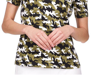 Michael Kors Women's Printed Cold Shoulder Top Green Size Medium