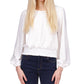 Michael Kors Women's Eyelet Smocked Elastic Cuffs Long Sleeve Scoop Neck Top White Size X-Small