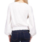 Michael Kors Women's Eyelet Smocked Elastic Cuffs Long Sleeve Scoop Neck Top White Size X-Small