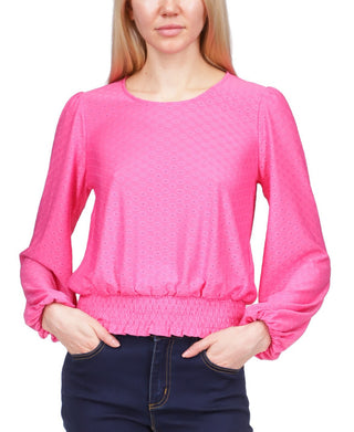 Michael Kors Women's Faux Eyelet Smocked Top Pink Size X-Large