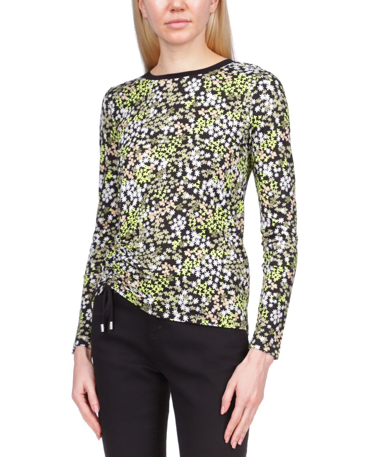 Michael Kors Women's Printed Ruched Top Green Size Medium