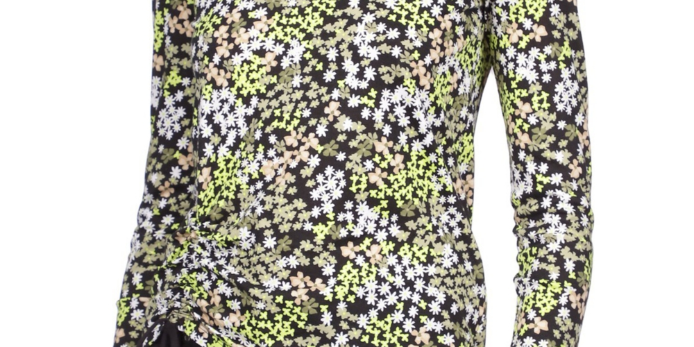 Michael Kors Women's Printed Ruched Top Green Size Medium