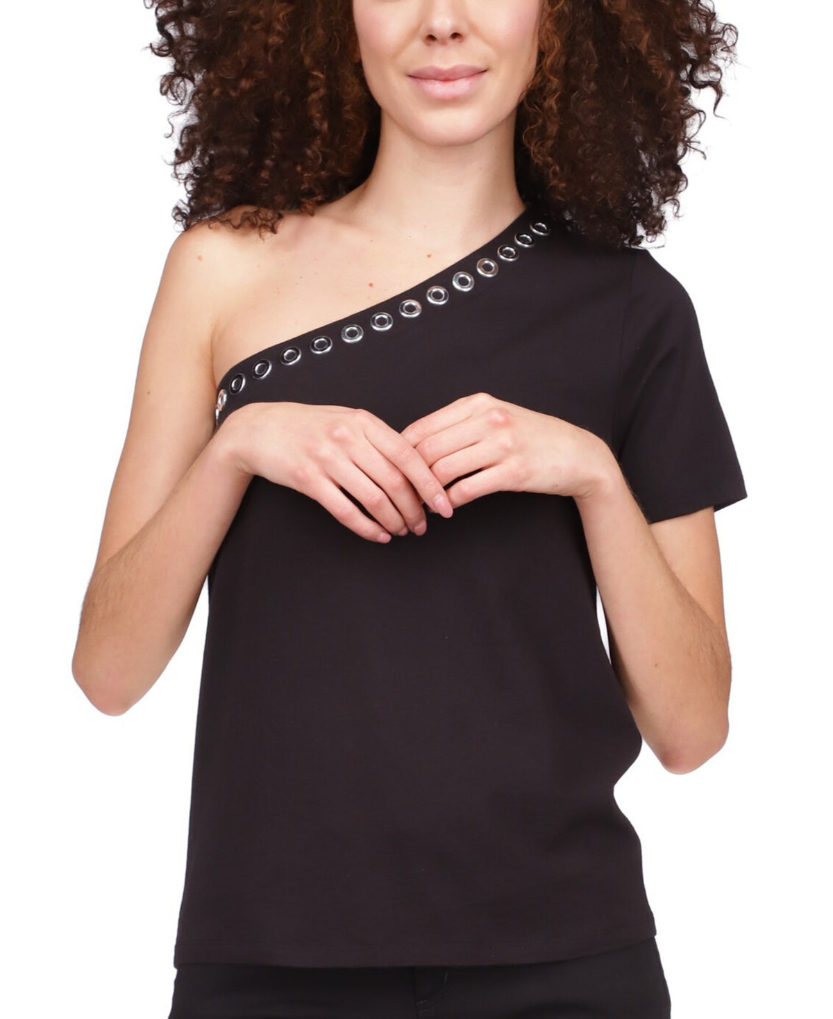 Michael Kors Women's Asymmetrical Embellished Neck Top Black Size XX-Large