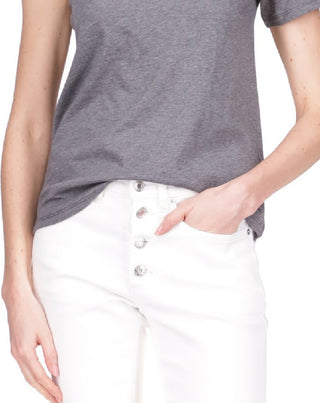 Michael Kors Women's Asymmetrical Embellished Neck Top Gray Size X-Large