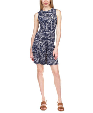 Michael Kors Women's Palm Print Sleeveless Flounce Dress Blue Size X-Small