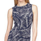 Michael Kors Women's Palm Print Sleeveless Flounce Dress Blue Size X-Small