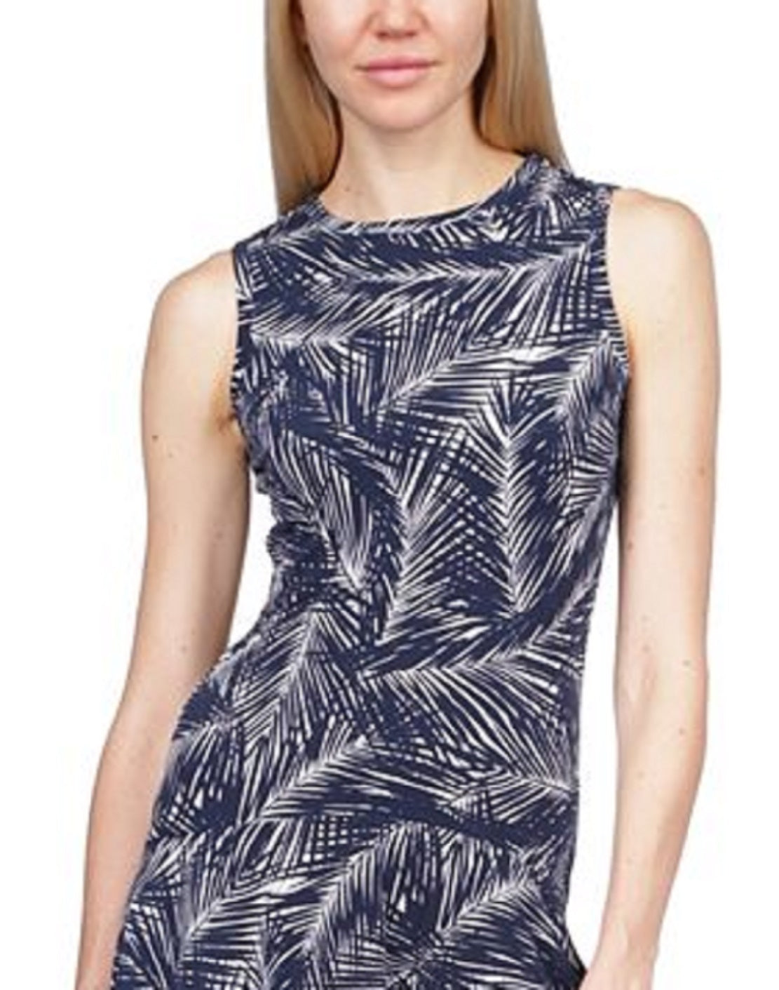 Michael Kors Women's Palm Print Sleeveless Flounce Dress Blue Size X-Small