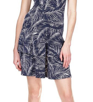 Michael Kors Women's Palm Print Sleeveless Flounce Dress Blue Size X-Small