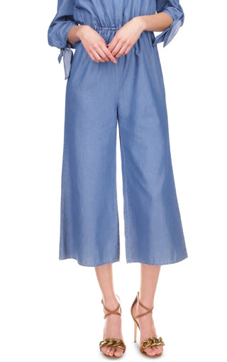 Michael Kors Women's Off The Shoulder Cropped Jumpsuit Blue Size Medium