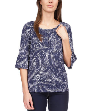 Michael Kors Women's Palm Flare Sleeve Top Blue Size Small