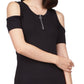 Michael Kors Women's Zip Neck Cold Shoulder Top Black Size Petite Small