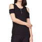 Michael Kors Women's Zip Neck Cold Shoulder Top Black Size Petite Small