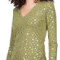 Michael Kors Women's Metallic Print Ruched Top Green Size Petite Medium