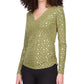 Michael Kors Women's Metallic Print Ruched Top Green Size Petite Medium