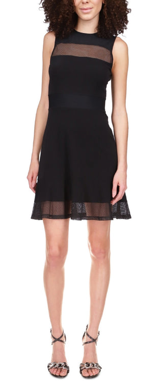 Michael Kors Women's Mesh TrimFit & Flare Dress Black Size Petite X-Small