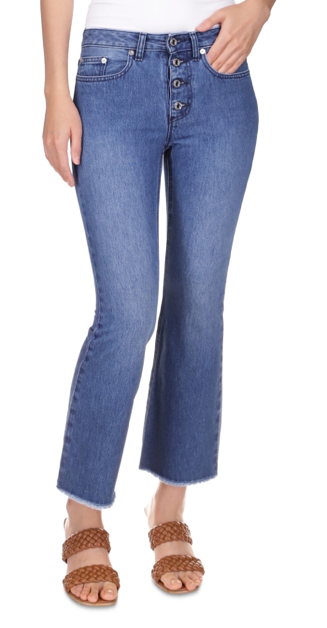 Michael Kors Women's Flared Frayed Hem Cropped Jeans Blue Size 2Petite