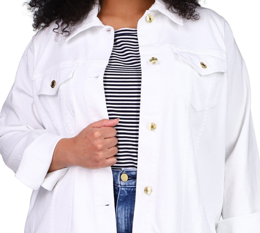 Michael Kors Women's Button Down Denim Jacket White Size 1X