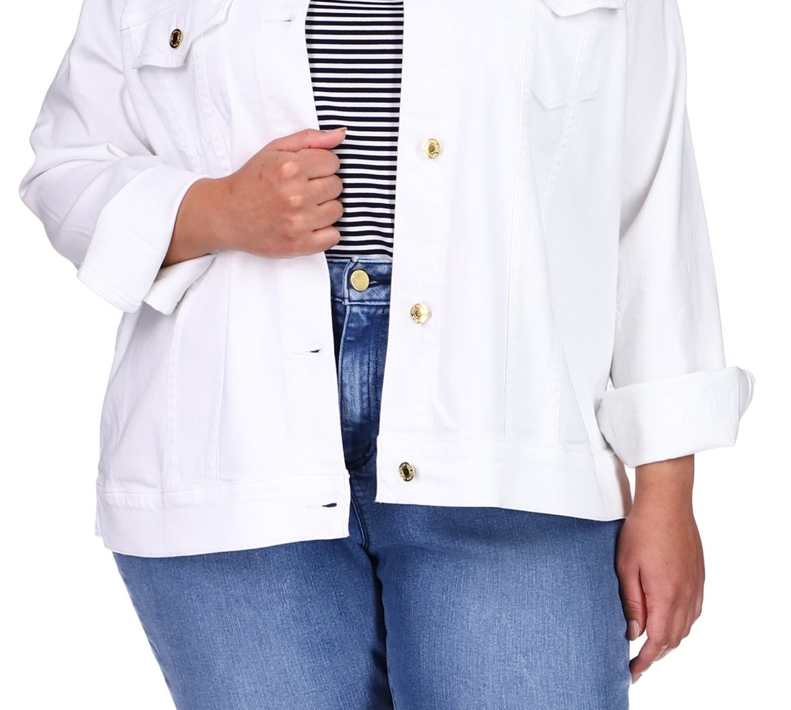 Michael Kors Women's Button Down Denim Jacket White Size 1X