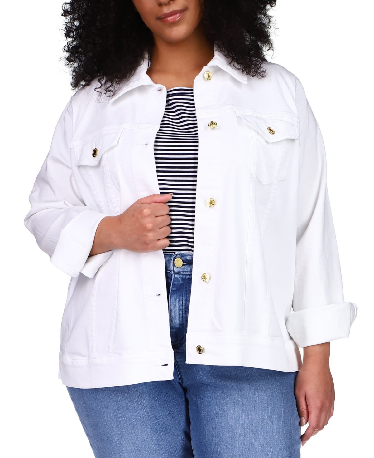 Michael Kors Women's Button Down Denim Jacket White Size 1X