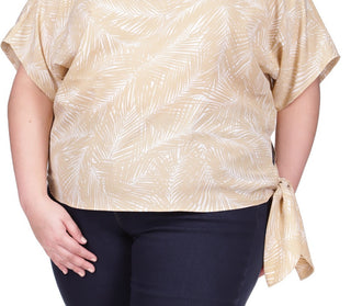 Michael Kors Women's Palm Print Side Tie Top Brown Size 3X