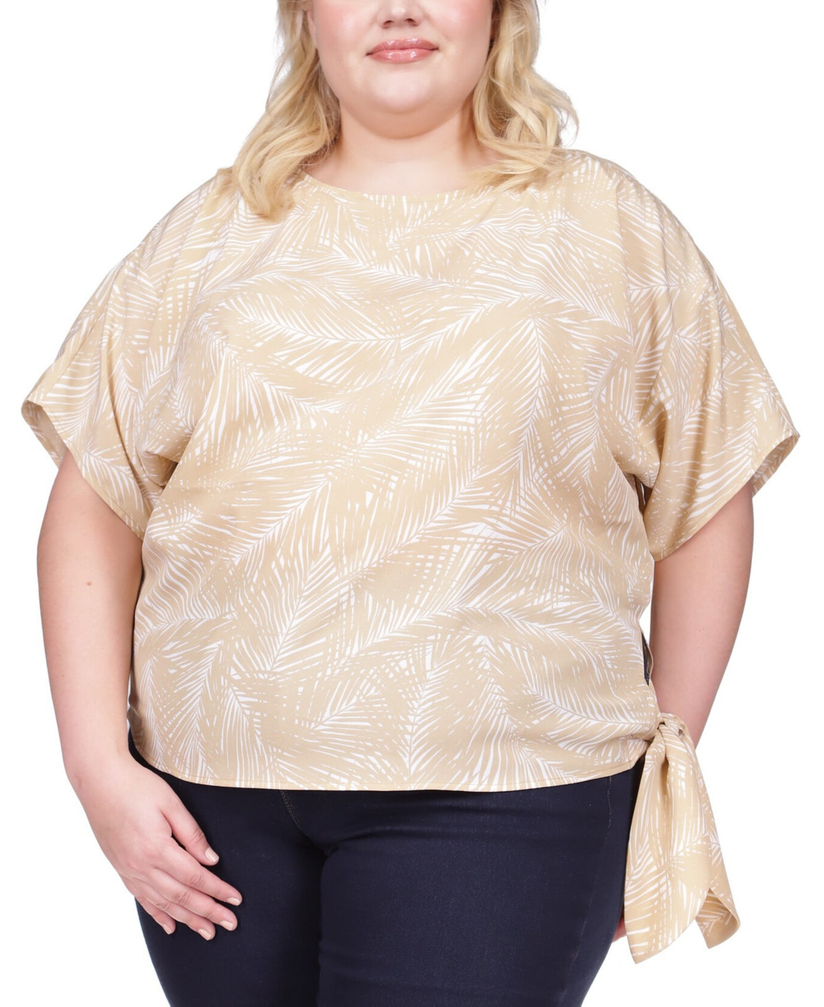 Michael Kors Women's Palm Print Side Tie Top Brown Size 3X