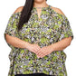 Michael Kors Women's Cold Shoulder Chain Detail Handkerchief Hem Floral Short Sleeve Keyhole Top Green Size 2X