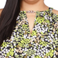 Michael Kors Women's Cold Shoulder Chain Detail Handkerchief Hem Floral Short Sleeve Keyhole Top Green Size 2X