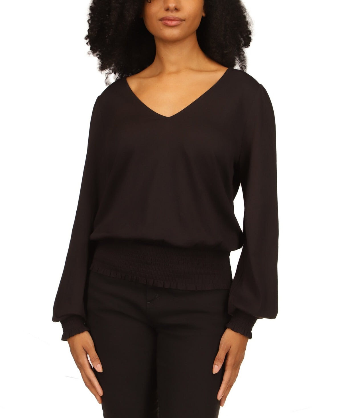 Michael Kors Women's Smocked Trimmed Top Black Size Large