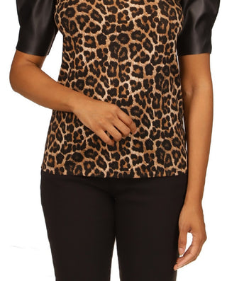 Michael Kors Women's Puff Sleeve T-Shirt Brown Size Petite Small