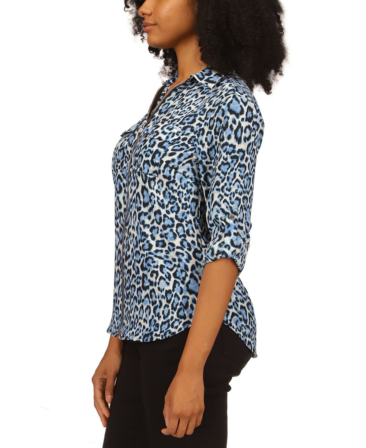 Michael Kors Women's Wildcat Print Zip Front Top Blue Size X-Small