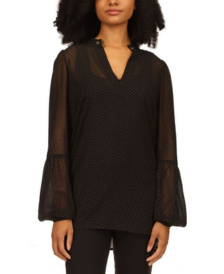 Michael Kors Women's Dewdrop Grommet Trim Top Black Size Large