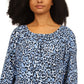 Michael Kors Women's Wildcat Print Peasant Top Blue Size Small