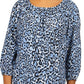 Michael Kors Women's Wildcat Print Peasant Top Blue Size Medium