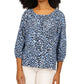 Michael Kors Women's Wildcat Print Peasant Top Blue Size Medium