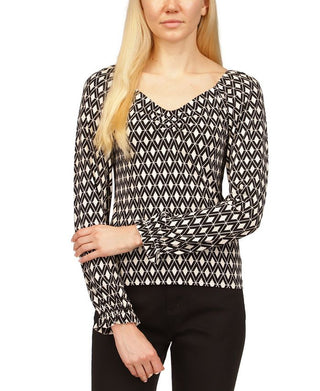 Michael Kors Women's Rouched Mod Print Top White Size Medium